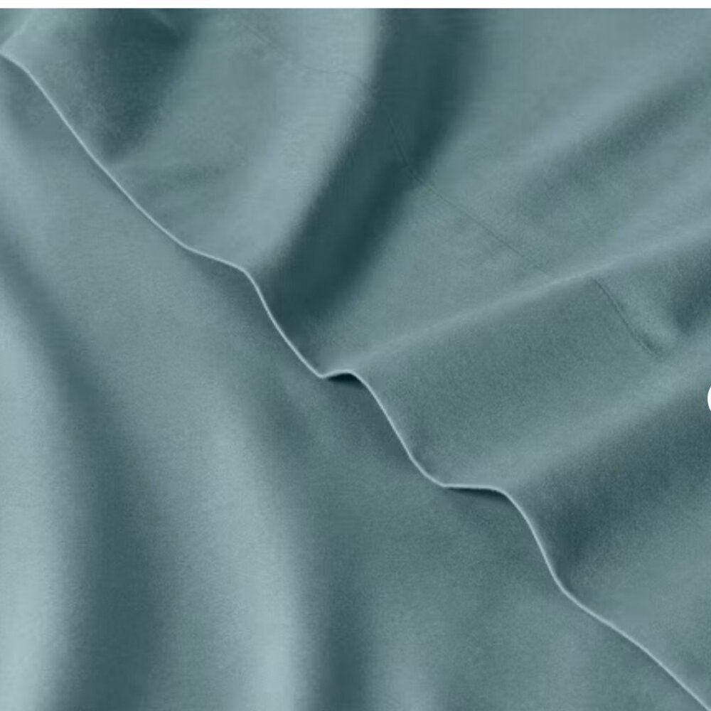 CASALUNA Thread Count‎ Washed Supima Sateen Light Teal Solid Sheet Set NWT king - Picture 2 of 8